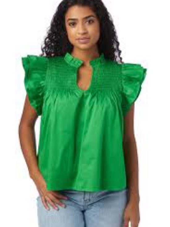 CROSBY by Mollie Burch Tops - CROSBY by Mollie Burch Emerald Green Smocked Flutter Sleeve Top